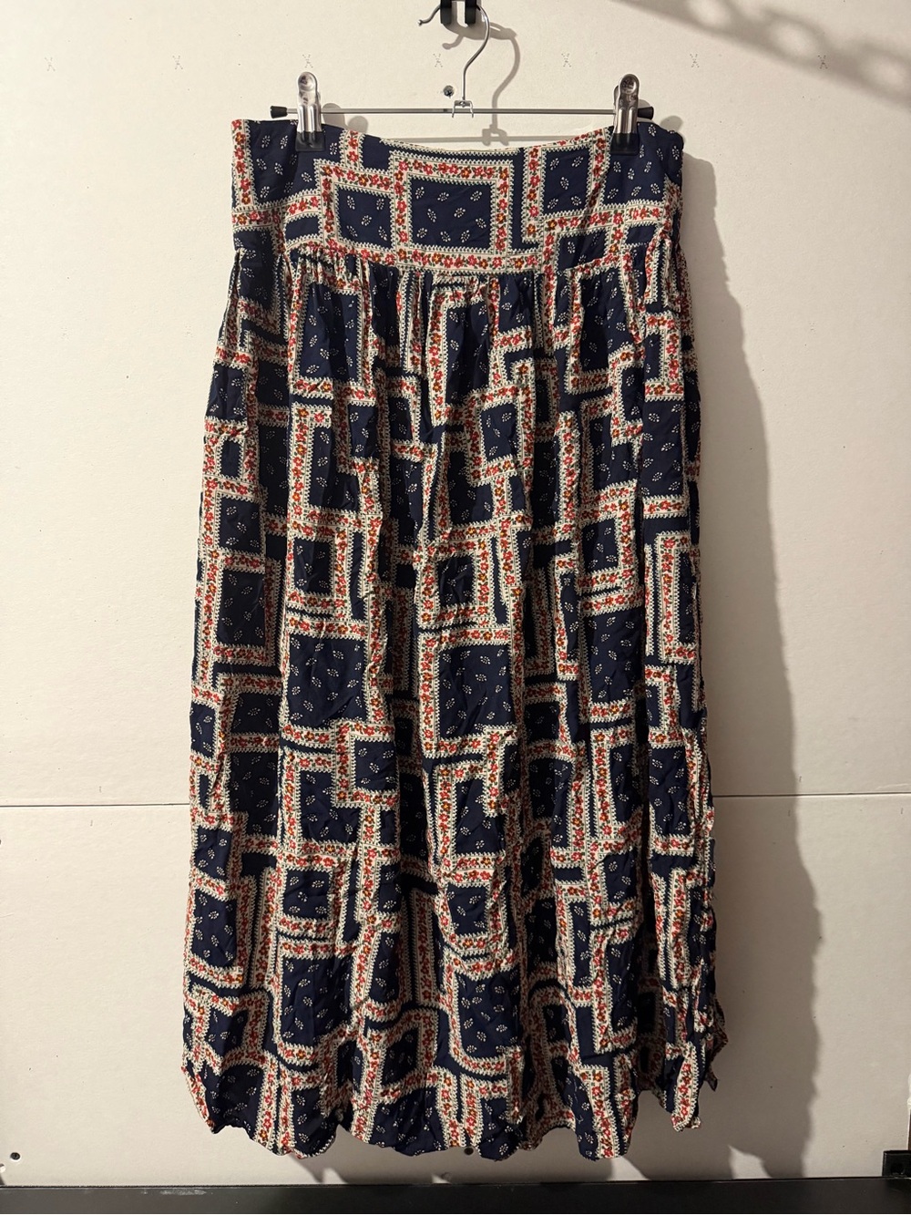 NATURAL LIFE Navy and Cream Patchwork Midi Skirt large